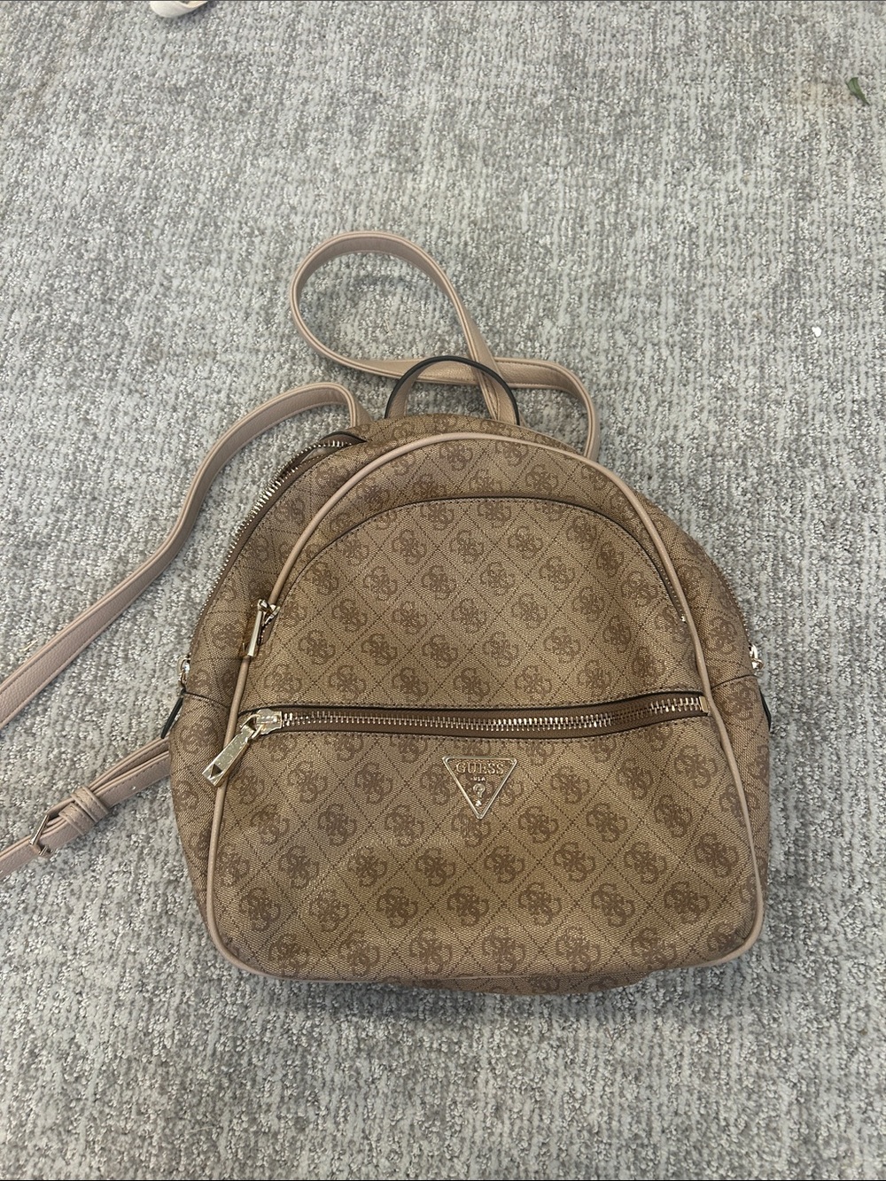 GUESS Brown Tan Logo-Print Mini Backpack